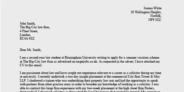 Law vacations scheme covering letter